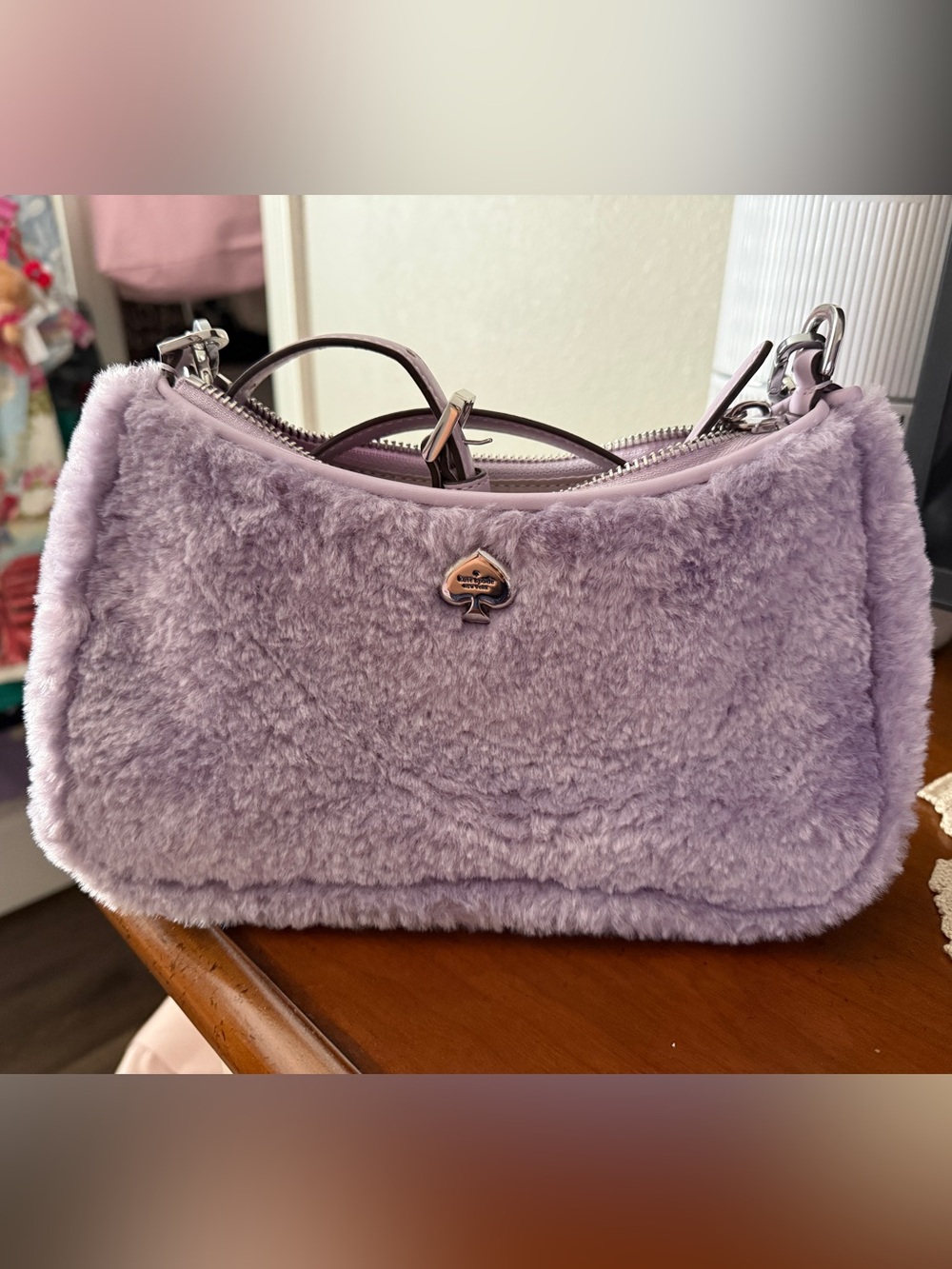 kate spade Kayla Lavender Faux Fur Bag